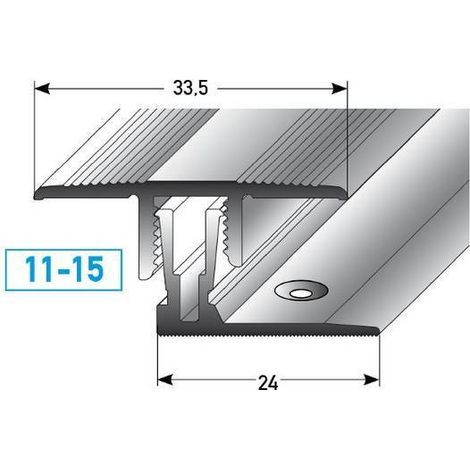 Klick-Übergangsprofil / Übergangsschiene Laminat "Grafton", Höhe 11 - 15 mm, 33,5 mm breit, 2-teilig, Aluminium eloxiert-Edelstahloptik-1000 (1/2)