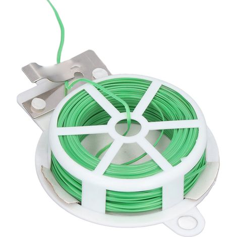 Dévidoir de rouleau de 20 mètres de fil d'acier et plastique torsadé pour attaches de câble de jardin avec coupe-fil, idéal pour potager et abri de jardin. (1/5)