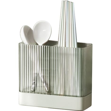 Porte-ustensiles de cuisine mural ABS multifonction, rangement pour couverts, boîte de drainage pour cuillères et baguettes, vert pour comptoir (1/5)