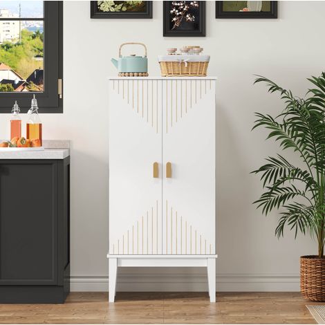Anrichte MDF Weiß 120x59x30 cm, 2 Türen, 5 Fächer, Türablagen, freistehend im Vintage-Stil (1/5)