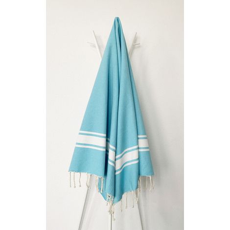 Fouta 100x200 Cap Ferret Turquoise Clair - 100% coton - franges