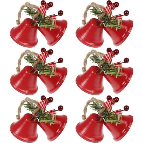 Lot de 6 clochettes rouges pour sapin de Noël, pendentif en métal avec clochettes pour Noël (1/4)