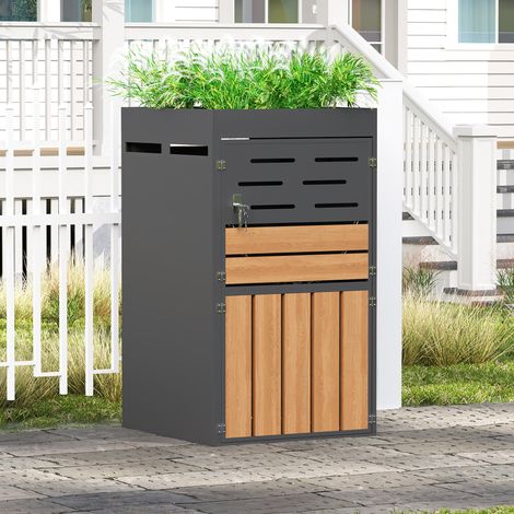 Armadio da esterno 66x80x128 cm, 2 in 1 con fioriera integrata e ventilazione a lamelle, metallo grigio (1/5)