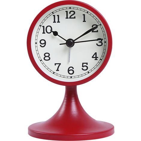 Métal Reveil Vintage Silencieux, avec Support Amovible, Rétro Rouge Réveil Matin Analogique, Ancien Horloge de Chevet sans Tic-tac pour Bureau Chambre Table