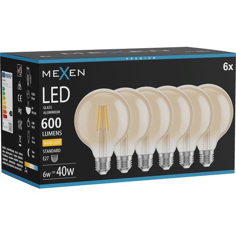 Mexen Vintis 6x Ampoule filament LED E27, G95, 6W, Chaude - 2700K, 600 lm, ambre - L157-E27-0627-50x06 (1/5)
