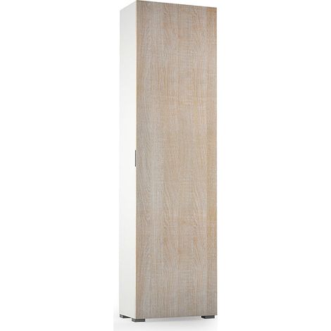 Schrank mit Tür, sieben Regalen, weiß, mit Eichentür (1/4)