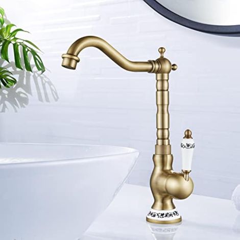 CCYKXA Retro Basin Faucet, Bronze Brass Bathroom Faucet, High Basin Mixer Tap 360° Swivel Spout, Hot and Cold Water Available, G3/8 (1/5)