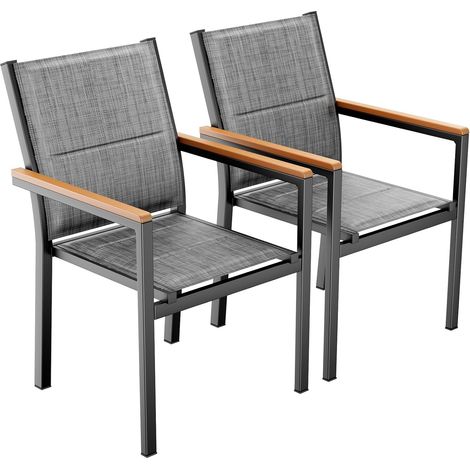Chaises de jardin en aluminium avec dossier et assise matelassés,chaises de salle à manger empilables- (2 chaises ,Gris Lin)
