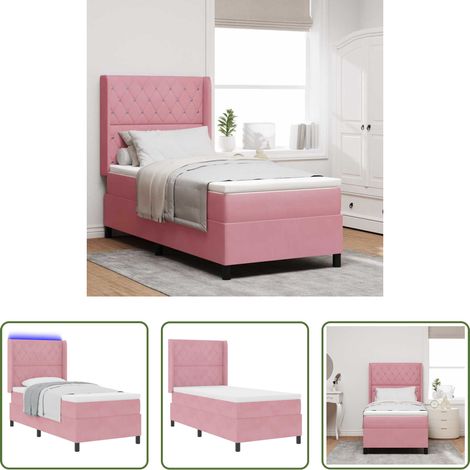 vidaXL Lits LED RGB - Lit à ressorts avec matelas avec LED Rose 90 x 190 cm Velours (1/5)