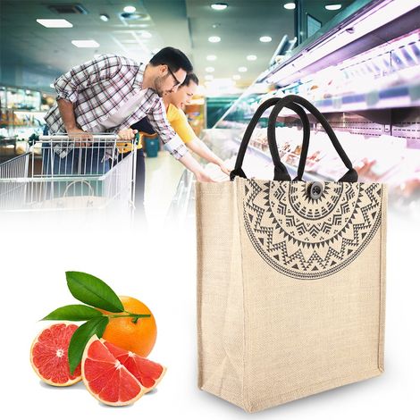 Vintage quadratische Jutetasche, Handtasche, Aufbewahrungstasche, Einkaufstasche, Schultertasche (M) (1/5)