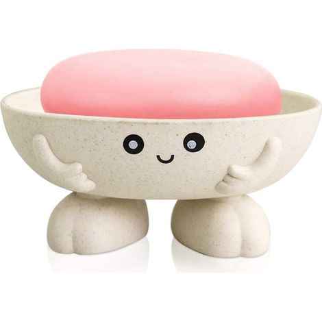 Due portasapone, graziose scatole portasapone per bambini, portasapone originali e giocosi, adatti per la doccia, il bagno e il piano di lavoro della cucina, beige e blu.