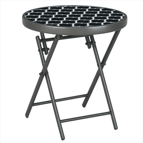 Table de jardin pliante 45 cm plateau verre trempé motifs noir (1/5)