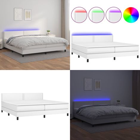 Sommier à lattes de lit avec matelas et LED Blanc 200x200 cm - Lit Plateforme - Lit Design - Lit Moderne - Lit Capitonné - Sommier Tapissier - Home & Living