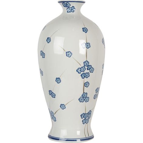 Vase céramique blanc bleu 21x21x42cm