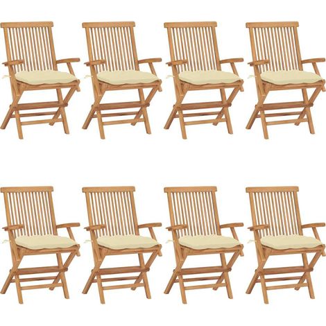 vidaXL Sillas plegables con cojines color crema, 8 unidades, madera maciza de teca. (1/5)