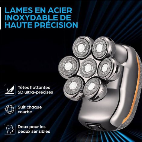 Rasoir Tete Chauve Homme 7D Skull Shaver Électrique Homme, 9 in 1 Tondeuse Crane Chauve, Étanche IPX6 Tondeuse (1/5)