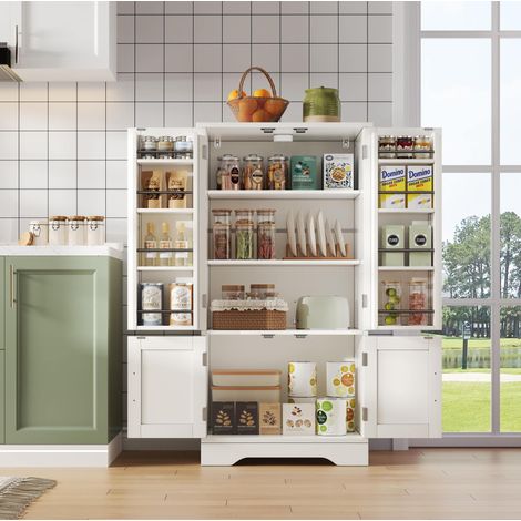Credenza alta 120x60x40 cm, con luce LED sensore, ripiani regolabili, MDF, bianco (1/5)