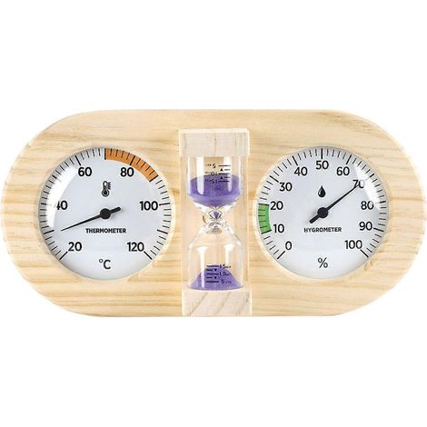 Thermomètre et hygromètre pour sauna - Sablier de sauna précis avec thermomètre et hygromètre à double cadran - Compte à rebours de 15 minutes pour sauna intérieur (1/4)