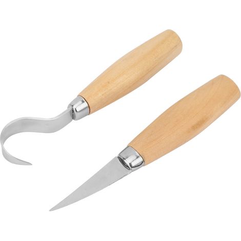 Lot de 2 couteaux à graver en acier inoxydable pour le travail du bois, outils de sculpture sur bois, couteau courbé droit (1/5)