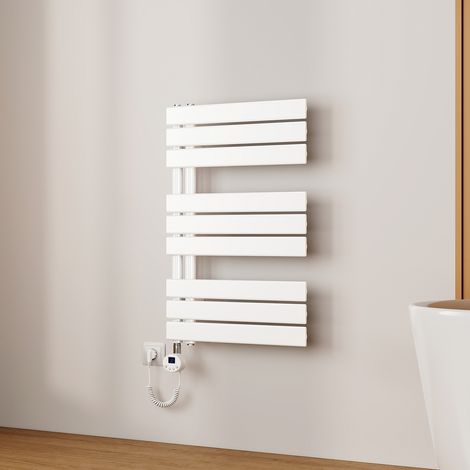 EMKE Sèche-Serviettes Électrique à Thermostat, Minuterie et Puissance Réglable, Blanc 400W 762x500 mm