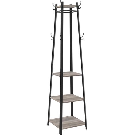 Porte-manteaux, Vestiaire, Portant à vêtements, avec étagère à 3 niveaux, crochets et tringles, cadre en acier, style industriel, Grège et Noir (1/5)