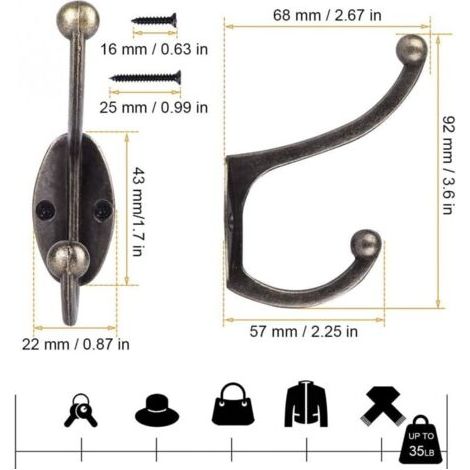 NALOOKAMIC 20 Pcs Patère Porte Manteau Murale Vintage Crochet Uniques Métal De Porte Chapeau Crochet Rétro Inox avec Vis pour la maison pour Porte-Manteau Salle de Bain Cuisine (Copper)