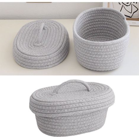 Boîte de Rangement avec Couvercle - Panier en Coton Artisanal pour Maquillage, Accessoires & Fournitures - Gris (1/5)