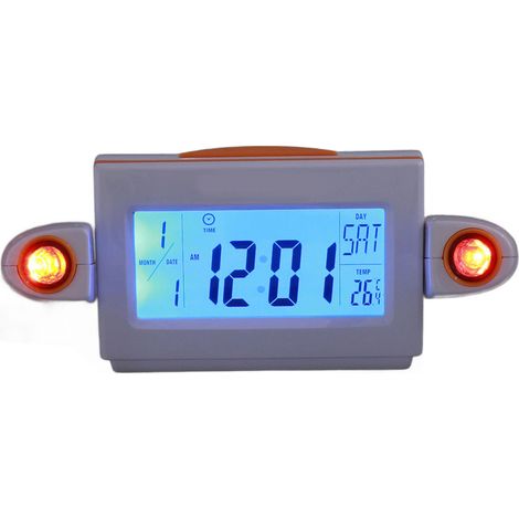 Réveil numérique LED lumineux rétroprojecteur, commande vocale, blanc orange, sans piles (expédition). (1/5)