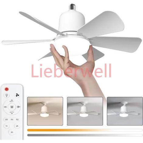Ventilateur plafond avec lumiere, 30W Lampe Ventilateur Plafond avec Douille E27, Dimmable LED pour Chambre, Salon, (1/5)