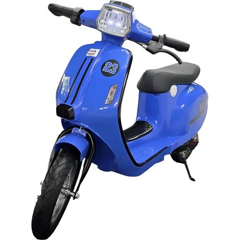 Scooter Elettrico Blu per Bambini 24V Sedile Pelle Ruote Pneumatiche