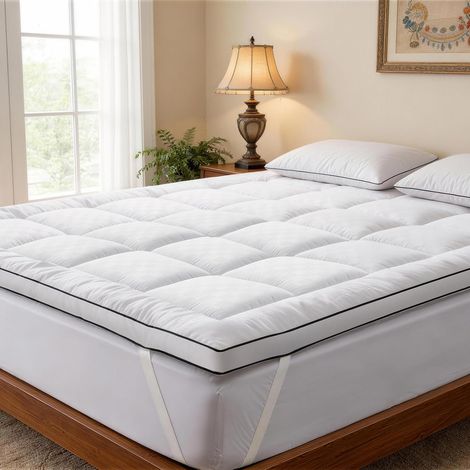 Mattress Topper 140 x 200 cm Breathable Microfibre Mattress Protector, White (1/5)