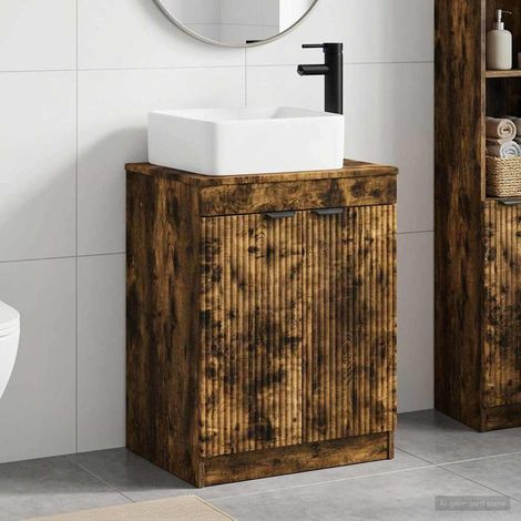 vidaXL Juego de muebles de baño Roble Ahumado Madera de ingeniería (1/5)