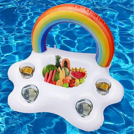 Porte-gobelet gonflable arc-en-ciel nuage flottant pour salade de fruits - Bar de table - Bar - Piscine - Float Party - Piscine - Boissons flottantes d'été - Porte bouteille (1/5)