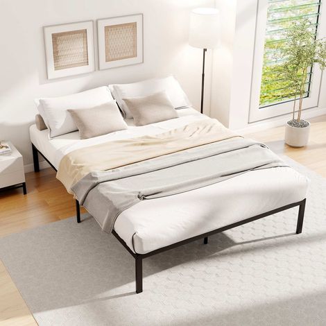 Cadre de lit en métal pleine grandeur, lit plateforme pour matelas, espace de rangement sous le lit - noir (1/5)