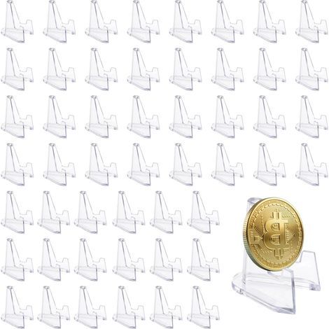 50 Pièces Petit Presentoir Supports Acrylique Transparent, Support Carte pour Pokemon, Mini Chevalets en Plastique pour Médaille, Coin de Table pour Postale Médailles Pierres et Minéraux Collection (1/5)