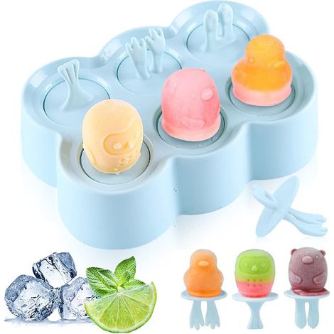 6 moules à glace pour enfants, mini moules à glace à motifs de dessins animés bleus