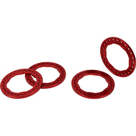 Lot de 4 anneaux de jante Beadlock extérieurs de 1,9 pouce en alliage d'aluminium, de rechange pour voiture RC Traxxas 1/10 (rouge). (1/5)
