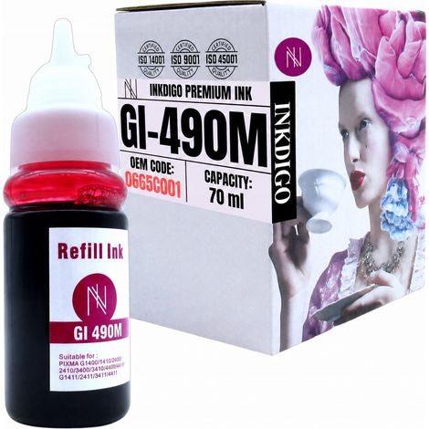 Inchiostro Inkdigo GI490M compatibile con Canon Pixma G1400 G2411 G3411 G1411, certificato TÜV. (1/5)