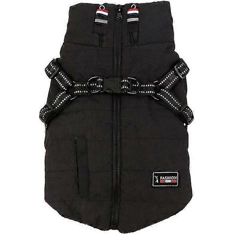 Arnés para mascotas, chaleco, ropa para cachorros, chaqueta impermeable para perros, ropa de invierno abrigada para mascotas, para perros pequeños, Shih Tzu, Chihuahua, Pug, abrigo negro y blanco (1/5)