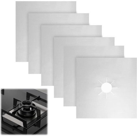 6Pcs Protection Plaque Cuisson Gaz en Téflon Réutilisable 27 27cm, Tapis de Cuisinière Gaz Protecteur (Argent) (1/4)