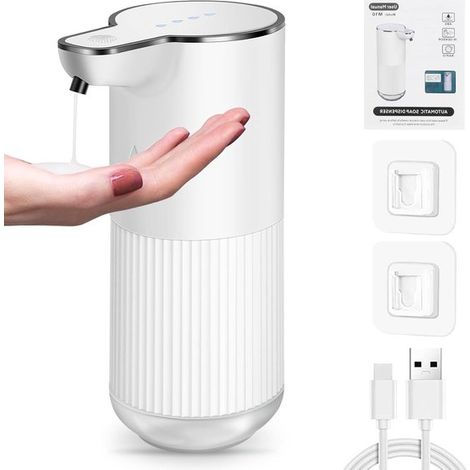 Dispenser automatico di sapone liquido con tecnologia a sensore senza contatto, 350 ml, ricaricabile tramite USB, impermeabile IPX5, per bagno, cucina e ufficio. (1/5)