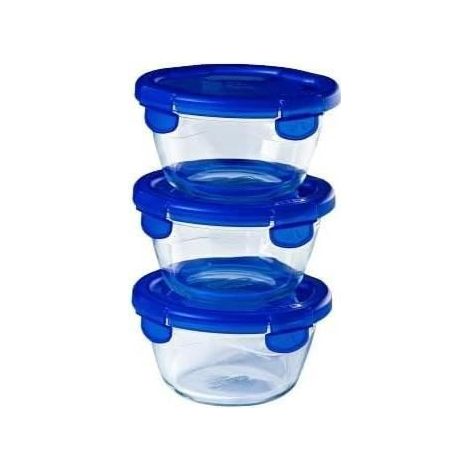 Set aus 3 Lunchboxen - PYREX - Cook & Go - Glas - Rund - Luftdichter Deckel - 0,7 L