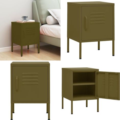 Table de chevet Vert olive 35x35x51 cm Acier - Table De Chevet - Meuble De Chambre - Table D'appoint - Table Verte - Table Design - Home & Living (1/5)