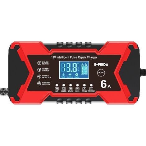 rougeChargeur de batterie de voiture 12 V 6 A, chargeur 12 V pour batteries au plomb-acide (1/4)