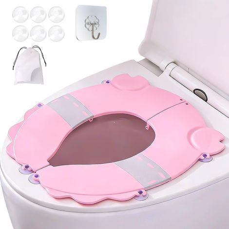 Siège de Toilette pour Bébé,Adaptateur WC pour Enfant,Base à Ventouse Siège de Toilette de Voyage pour Enfants,Antidérapant,Souple et Portable Enfant WC Réducteur (Rose 2) (1/5)