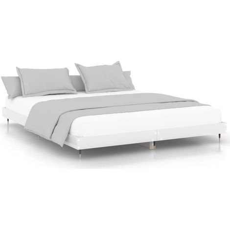 Lit double Lit adulte Cadre de lit sans matelas blanc brillant 140x200 cm (1/5)