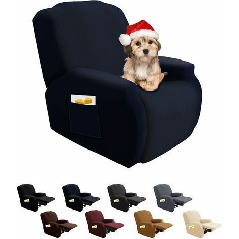 Housse de Fauteuil Relax 1 Place Housse de Fauteuil Extensible 4-Pièce Couverture de Fauteuil Inclinable Relax avec Tasche Latérale Universel Lavable Housse de Fauteuil de Massage,Bleu Marine (1/5)