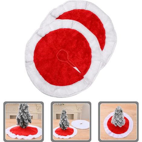 Jupe de sapin de Noël de 38 cm, 2 mini jupes de sapin de Noël en peluche, tapis de sapin de Noël pour décorations de fêtes (1/5)