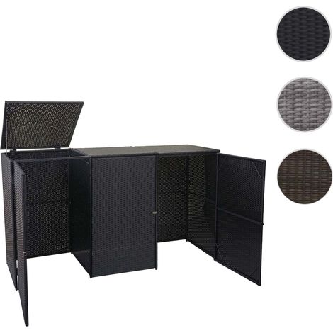 Mendler – Cache-poubelle poly rotin 3 compartiments 120L – Couvercle rabattable avec protection vent – Dimensions 110x195x66 cm – Pour extérieur