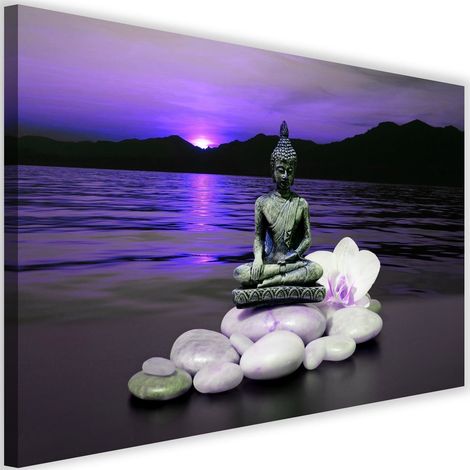 Tableau sur toile Bouddha Violet Pierre Zen 60x40 (1/5)